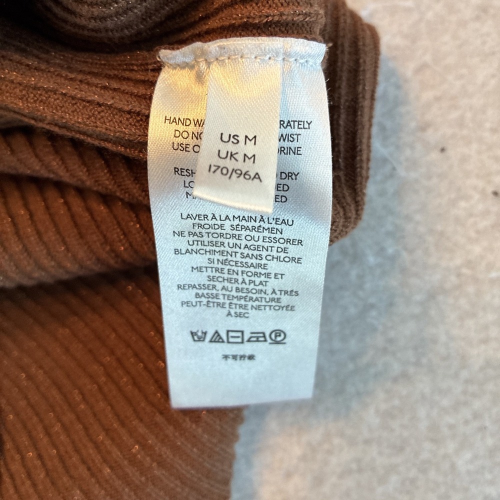 Maeve Thea Ribbed V-Neck Sweater Top Medium Honey Brown Metallic Anthropologie - Picture 6 of 10